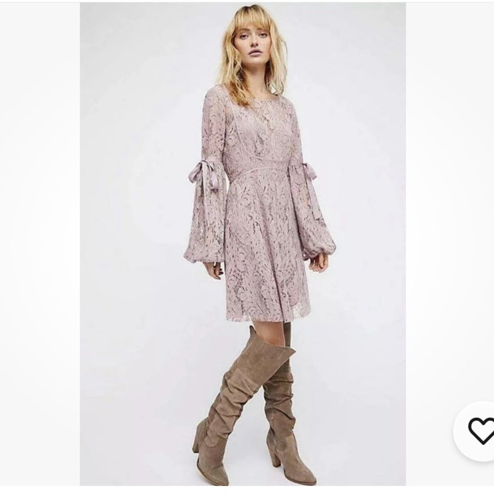 FREE PEOPLE WOMEN'S LILAC CROCHET LACE LONG SLEEVE RUBY midi DRESS Sz S